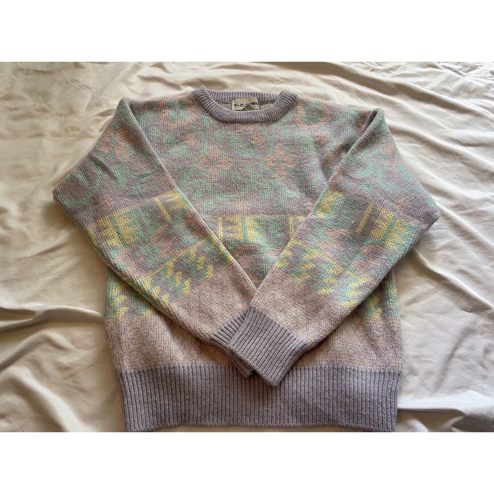 VTG 80s EZ Spirit Pastel Roses Acrylic Wool Sweater CottageCore Kawaii Womens S